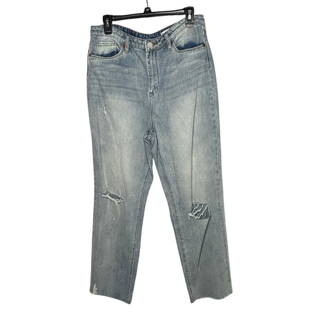 Blank NYC The Madison Crop Raw Hem Light Blue Denim Distressed Jeans Size 31